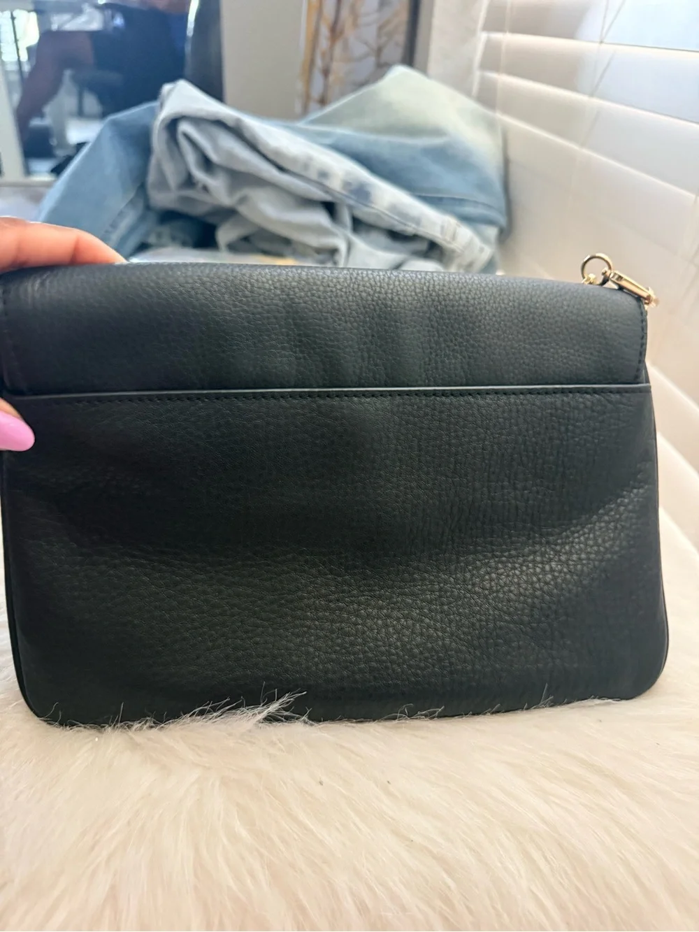 Tory Burch Black Pebbled Leather Chain Crossbody with Gold Hardware